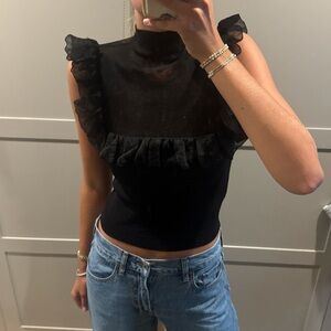 Zara Black Sheer Ruffle Blouse